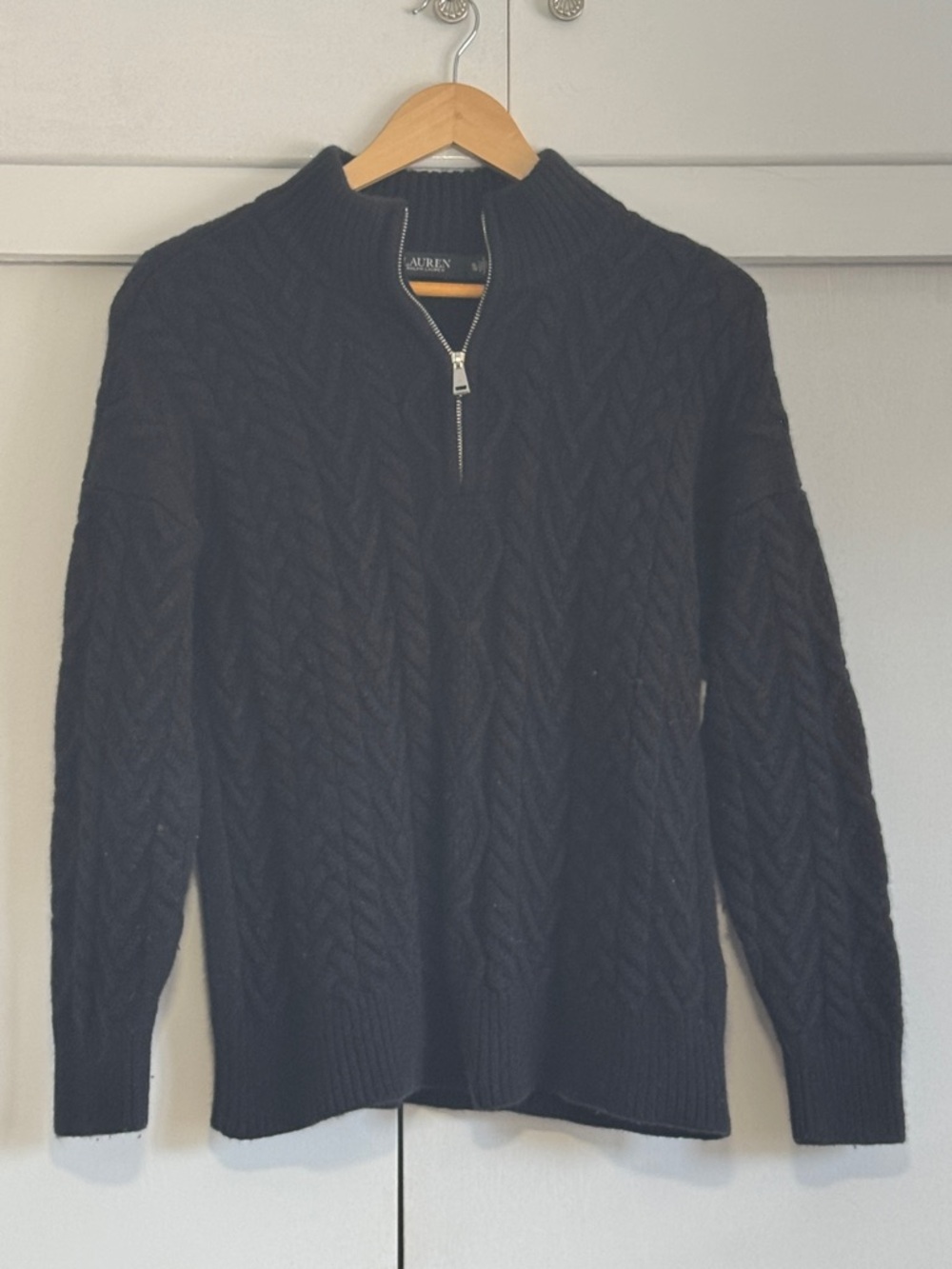 Lauren Ralph Lauren Black Ribbed Zip Sweater 3/4 zip up. Cashmere Blend.